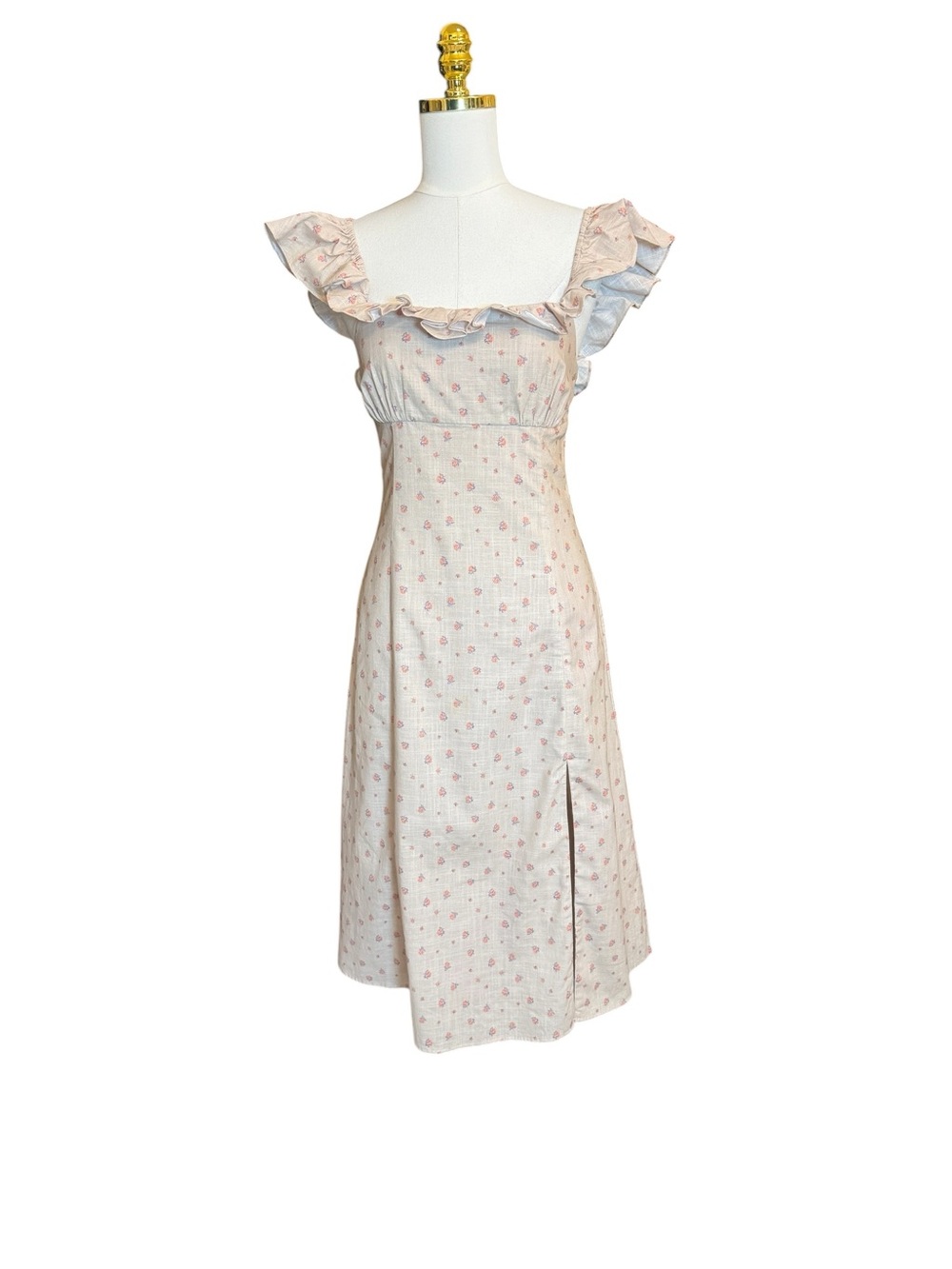Backyard Roses Women’s Floral Ruffle Midi Dress Size Sm Side Slit - Picture 6 of 12